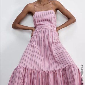 💗SALE💗 Zara Pink Striped Strappy Maxi Poplin Dress